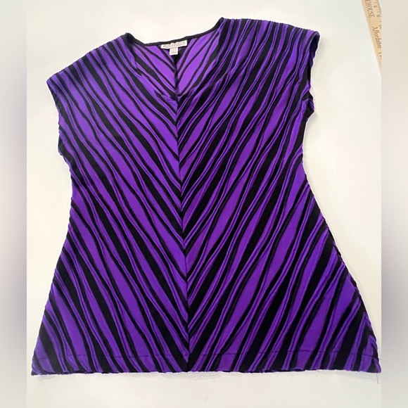 DANA BUCHMAN PURPLE AND BLACK STRIPED WOMEN’s TOP SIZE MEDIUM SLEEVELESS 
V NECK - Picture 1 of 11